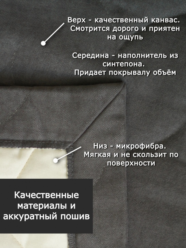 Покрывало на кровать двуспальное стеганое 240х260 см. Коллекция "Луковичка". Цвет тёмно-серый (графит) фото 3