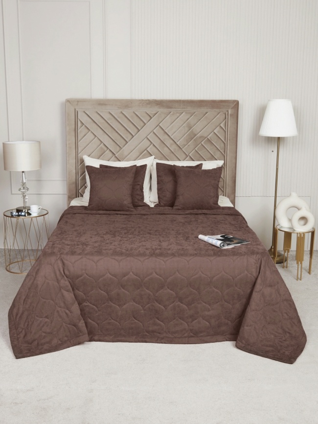 Покрывало на кровать двуспальное стеганое 220х240 см. Коллекция "Луковичка". Цвет тёмно-бежевый (капучино) фото 3