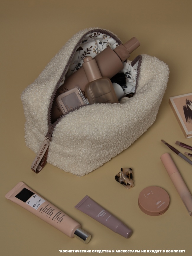 Косметичка "Барашек", молочный цвет, бежевая молния,  (20х12х12 см) фото 5