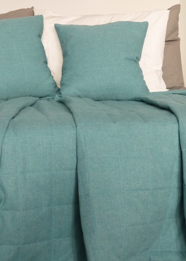 Покрывало на кровать двуспальное стеганое 220х240 см. Коллекция "Меланж". Цвет бирюзовый (бирюзовый меланж) фото 4