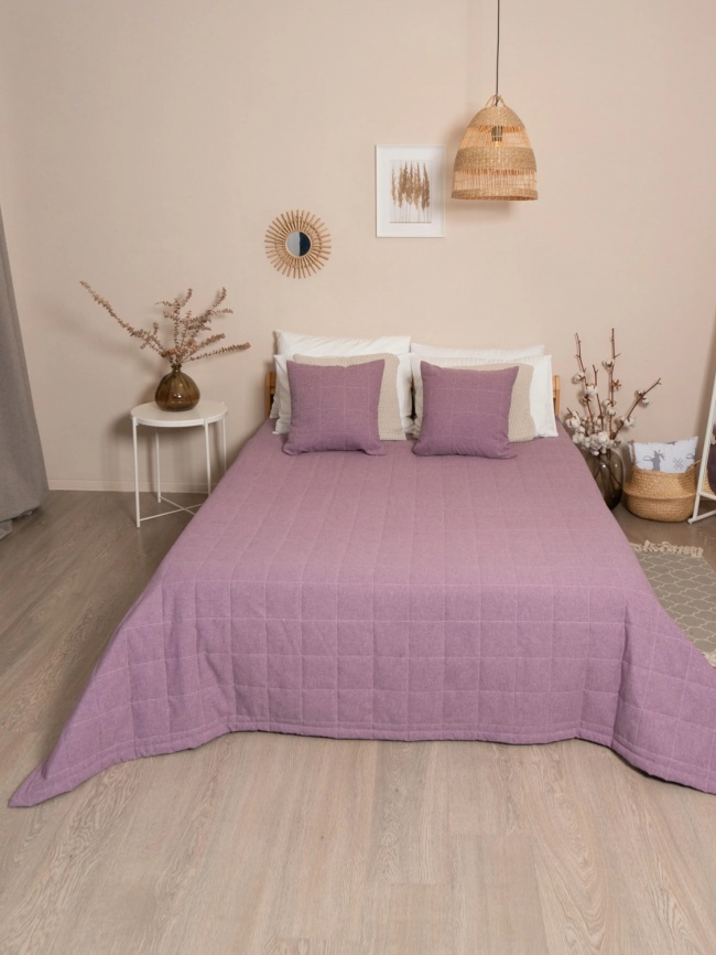 Комплект покрывало стеганое полуторное (160х220 см) + 2 наволочки 45х45 см. Коллекция "Меланж". Цвет сиреневый (сиренево-розовый меланж) фото 5