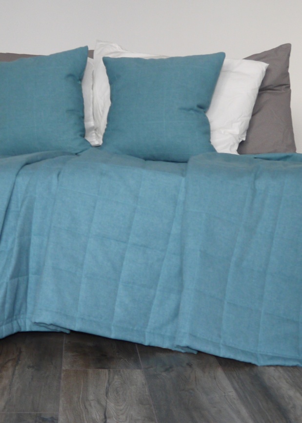 Комплект покрывало стеганое полуторное (160х220 см) + 2 наволочки 45х45 см. Коллекция "Меланж". Цвет бирюзовый (бирюзовый меланж) фото 5