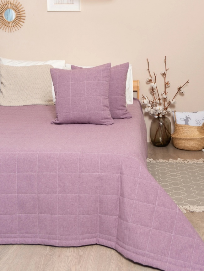 Покрывало на кровать двуспальное стеганое 220х240 см. Коллекция "Меланж". Цвет сиреневый (сиренево-розовый меланж) фото 8