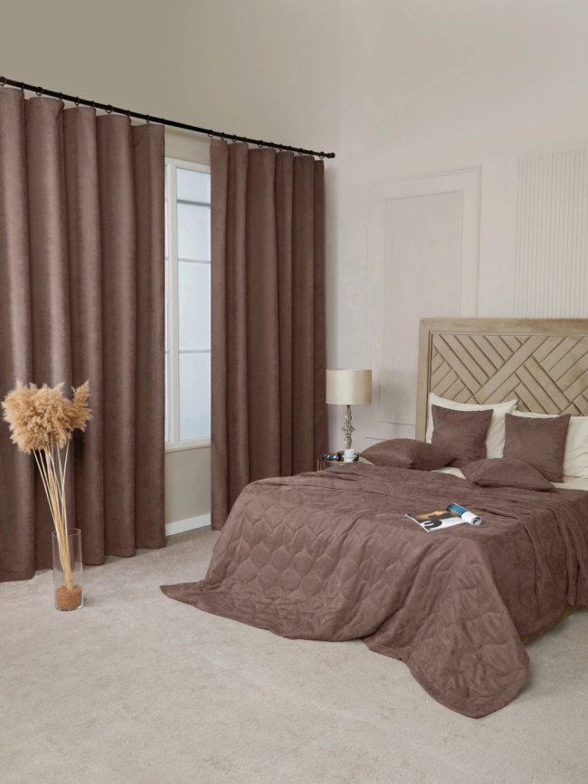 Покрывало на кровать двуспальное стеганое 220х240 см. Коллекция "Луковичка". Цвет тёмно-бежевый (капучино) фото 5