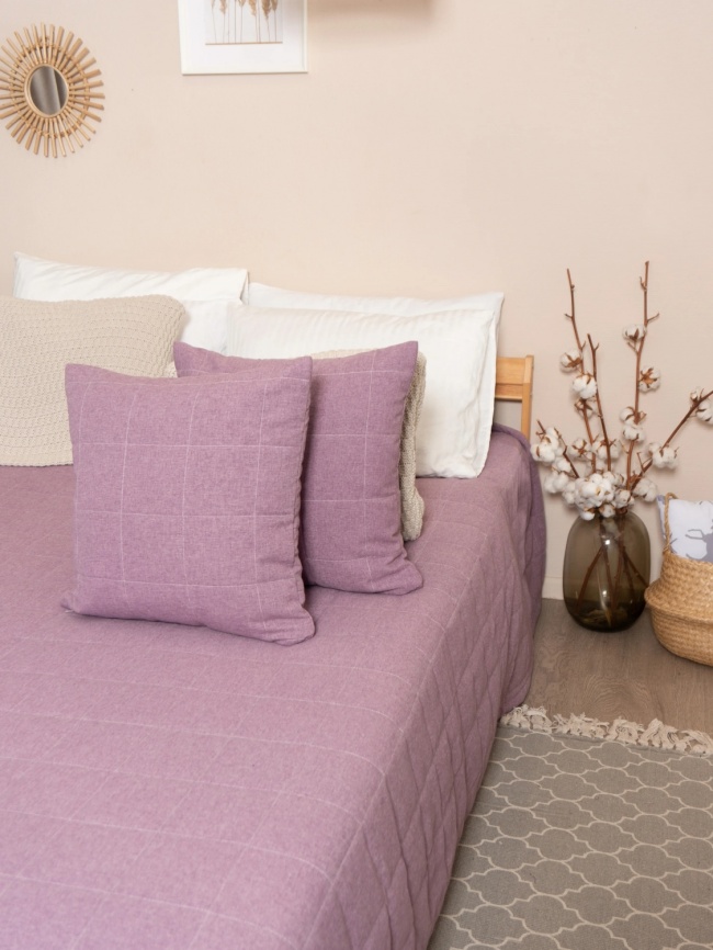 Покрывало на кровать двуспальное стеганое 220х240 см. Коллекция "Меланж". Цвет сиреневый (сиренево-розовый меланж) фото 7